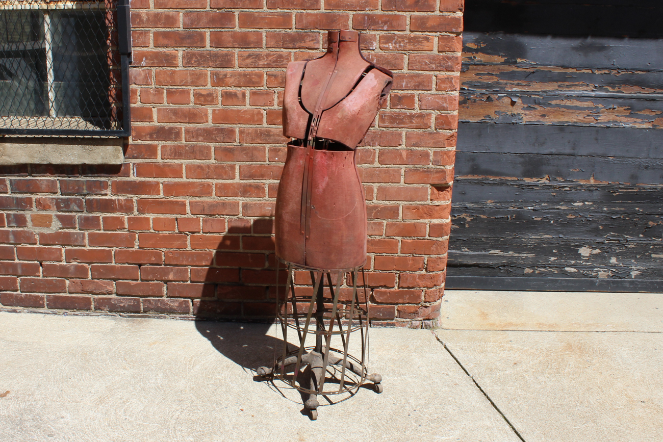 Antique Adjustable Dress Form With Wire Base And Cast Iron Stand EBTH